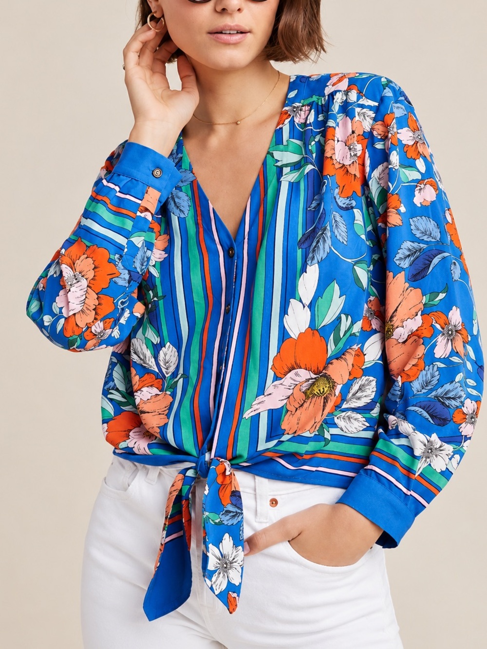 Anthropologie Maeve Floral Tied Detail Blouse